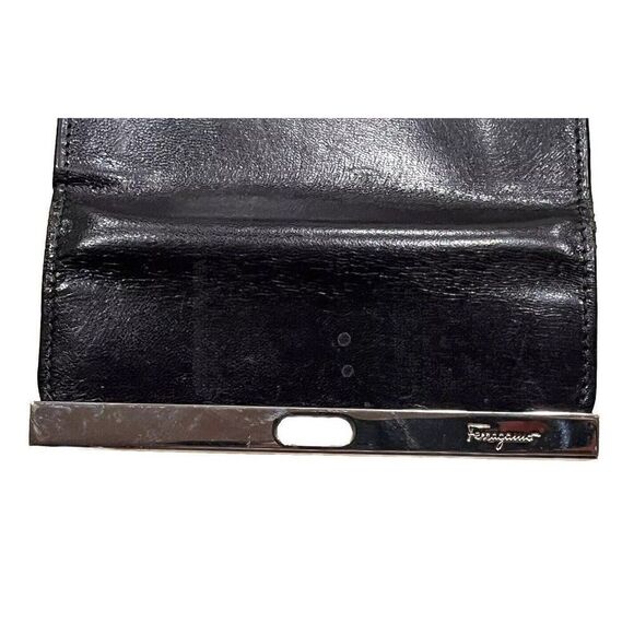 Vintage Salvatore Ferragamo Hook Bi Fold Wallet Black Pebbled Leather COA - Picture 5 of 11